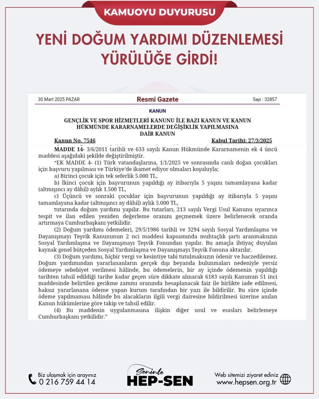 Yeni Doğum Yardımı Düzenlemesi Yürülüğe Girdi